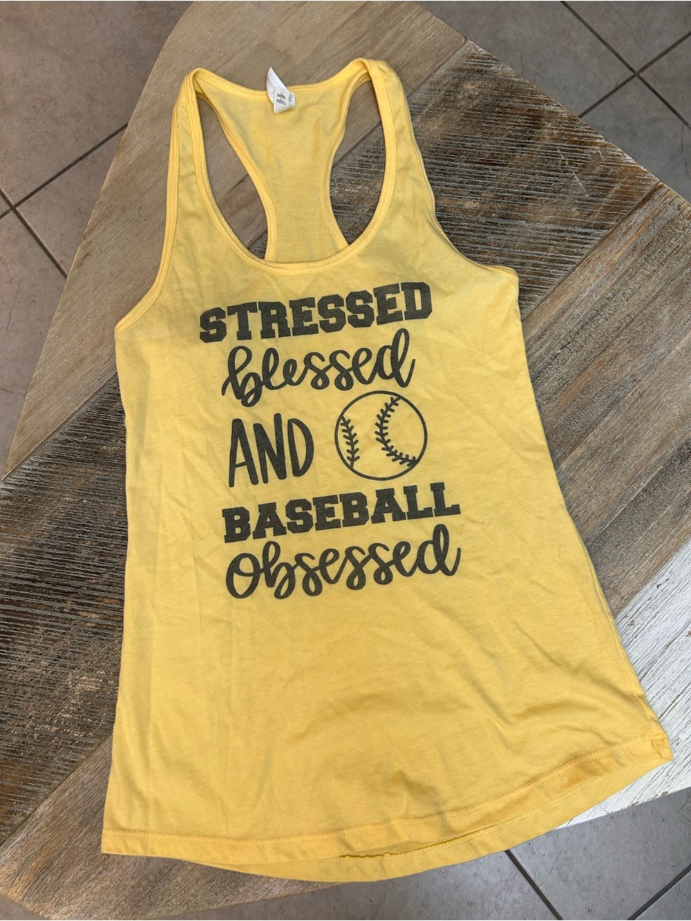 Next Level Apparel Yellow Racerback Tank with Baseball Graphic
